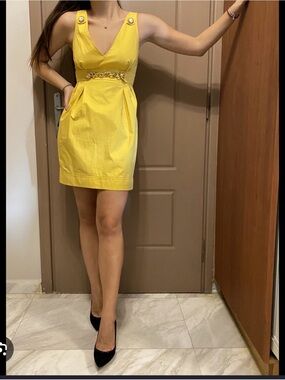 D&G Bright Yellow Mini Dress with Gold Chain Belt